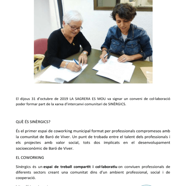 La Sagrera Es Mou i Sinèrgics signen un conveni de col·laboració